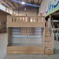تخت دو طبقه سایز نوجوان طرح کتابخانه دار حصیری
