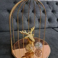 قفس طلایی دکوری همراه گوزن تزئینی