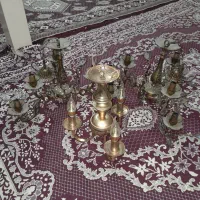 دوعدد لوستر سه شاخه ویک لوستر سه شاخه آبکاری طلا