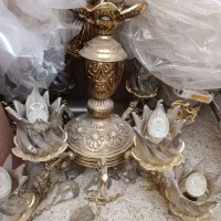 فروش لوستر 8 شاخه برنج طرح برنز|لوستر و چراغ آویز|اصفهان, تخت فولاد|دیوار