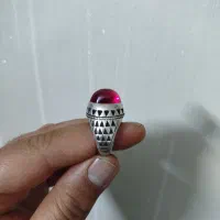 انگشتر نقره یاقوت دوتا با یک چنبر نقره