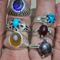 ۶ انگشتر نقره ۹۲۵ شجر عقیق فیردزه آمیتیست باباقوری