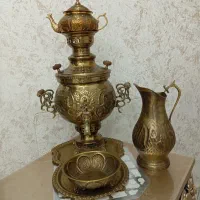 سماور برنج ذغالی ۶ لیتری طرح شیرخورشید