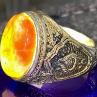 انگشتر عقیق آتشی طبیعی با رکاب نقره 925 دست‌ساز