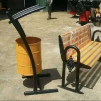 نیمکت و سطل زباله پارکی فولادی چدنی چوبی ویلا/پارک