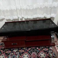میز تلویزیون چوبی رویه شیشه‌ای