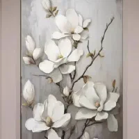 تابلو نقاشی ۸۰ در ۱۲۰ رنگ روغن گلهای سفید