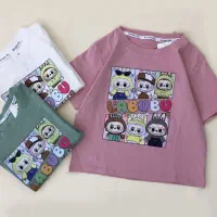 تیشرت کراپ دخترانه طرح لبوبو و کرومی سایز ۴۵ تا ۶۵