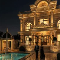 طراحی 3D نمای کلاسیک/اجرای آهن کشی/سنگ کاری