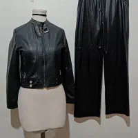 ست کت کوتاه و شلوار چرم اسپرت