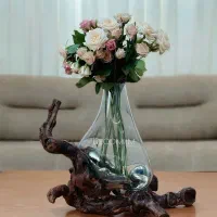 گلدان شیشه ای با پایه ی مو انگور|صنایع دستی و سایر لوازم تزئینی|بومهن, |دیوار