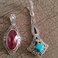 دو عدد گردنبند یاقوت و فیروزه قدیمی