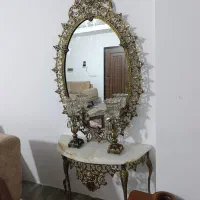 آینه و شمعدان برنزی اصل به همراه دو عدد شمعدان