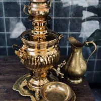 سماور گازی برنجی همراه با ست کامل