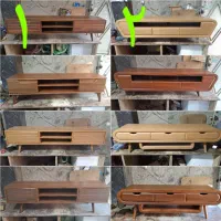 لئون میز تلویزیون پایه چوبی ذوزنقه جا کفشی