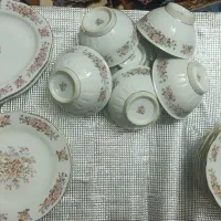 سرویس غذا خوری ۲۰پارچه گل ریز صورتی خوشرنگ و قدیمی