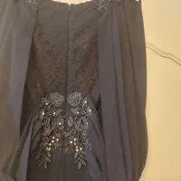 پیراهن مجلسی سرمه ای کار شده دامن کریشه