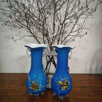 دو عدد گلدان بغدادی آبی بزرگ بسیار قدیمی و زیبا