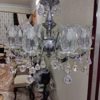 لوستر ۸شاخه بدنه برنج ابکاری کروم لاله کریستال اصل