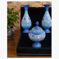 ست میناکاری ۳ تکه ۲ گلدان  شکلات‌خوری داخل جعبه