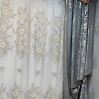 پرده حریر شاینی نگین دار و مخمل|پرده، رانر، رومیزی|بندر ماهشهر, |دیوار