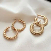 گوشواره حلقه ای دو جفتی ساده و پیچی طلایی|بدلیجات|زاهدان, |دیوار