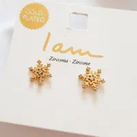 گوشواره میخی تکی برف نگین زیرکنیا با روکش طلا