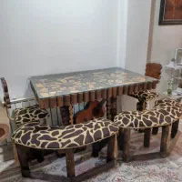 میز نهارخوری مدل چوبی روستیک طرح جنگلی ۶ نفره