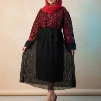 مانتو مخمل مجلسی قرمز و مشکی موجود|لباس|آستارا, |دیوار