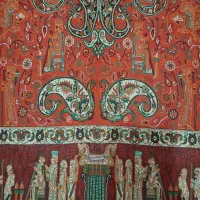 رومیزی ترمه مربع ابریشم مدل کتیبه