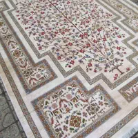 فرش ماشینی طرح دستباف نقشه درخت شکوفه کرم