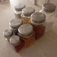 بانکه شیشه ای با در استیل|ظروف نگهدارنده، پلاستیکی، یک‌بارمصرف|گرمدره, |دیوار