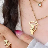 ست گردنبند و گوشواره دو لاین شاینی استیل