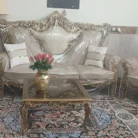 مبل سلطنتی ۹نفره نورنگ کرم طلایی بسیارشیک با تخفیف
