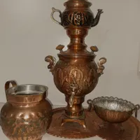 سماور ذغالی سنتی حکاکیشده ست کامل و خاص
