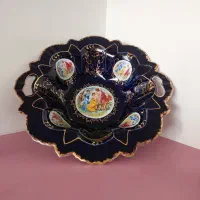 کاسه پایه دار سرمه ای خارجی  طرح ۳دختر