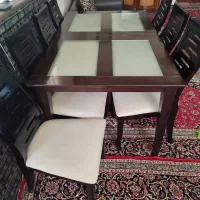 میز غذاخوری هشت نفره به همراه هشت صندلی