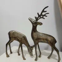 مجسمه برنز برنجی یک جفت گوزن