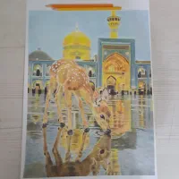 نقاشی مدادرنگی رنگی سایز آسه حرم مطهر امام رضا