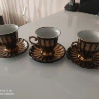 فروش سرویس ۶نفره چایخوری سرمه ای طلاکوب