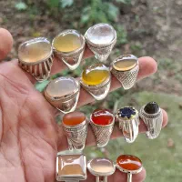 ۲۴ عدد انگشتر نقره کار دست با نگین های معدنی|جواهرات|محمودآباد, |دیوار