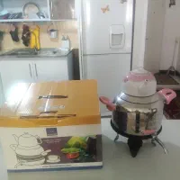 سماور استیل شیر دار همراه با قوری چینی|سماور، چای‌ساز، قهوه‌ساز|شیراز, گلستان|دیوار
