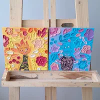 ست دوتایی تابلو فانتزی برجسته فانتزی آتش و آب|تابلو، نقاشی، عکس|شیراز, قدوسی شرقی|دیوار