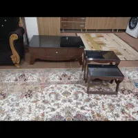 میز عسلی چوبی شیشه آیی