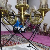 لوستر برنجی سنگین با لاله کریستالی شامپاینی|لوستر و چراغ آویز|ماهدشت, |دیوار