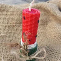 شمع موم عسلی مدل استوانه طرح هندوانه|صنایع دستی و سایر لوازم تزئینی|پارسآباد, |دیوار