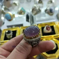 انگشتر نقره کلکسیونی قلمزنی با عقیق سوسنی حکاکی|بدلیجات|لنجان, |دیوار