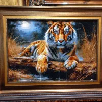 تابلو فرش دستباف طرح پلنگ برند مارکدار تبریز golha