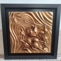 قاب تابلو دکوراتیو گل برجسته . طلایی - مشکی