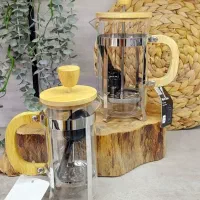 فرنچ پرس چوبی بامبو با بدنه پیرکس